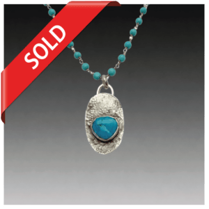 Turquoise Mounted In Silver Pendant With Beaded Necklace